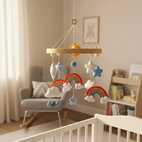 Móbile de Berço - Estrelas, Nuvens e Arco Íris Color