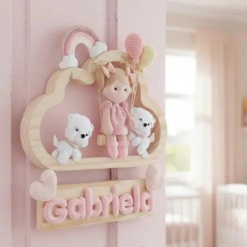Porta de Maternidade - Menininha e Cachorrinhos Lhasa