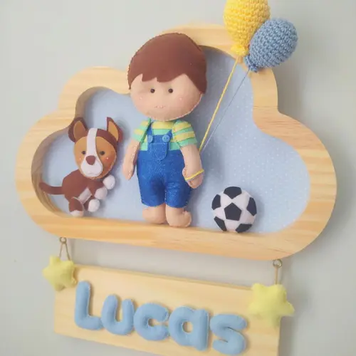 Porta de Maternidade - Menininho e Cachorrinho Futebol