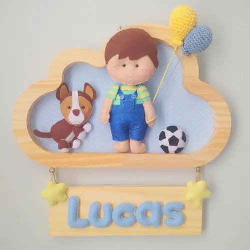 Porta de Maternidade - Menininho e Cachorrinho Futebol