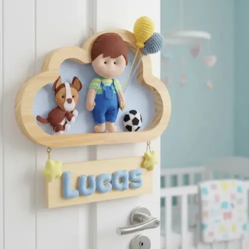 Porta de Maternidade - Menininho e Cachorrinho Futebol