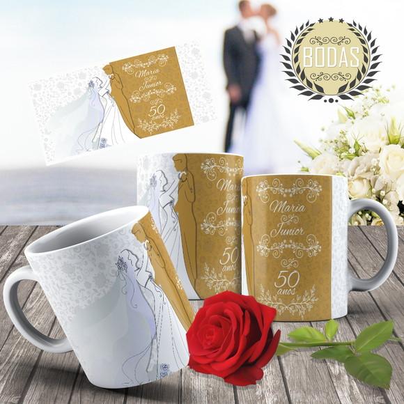 Caneca Bodas de ouro de Casamento 50 anos dorado com cinza