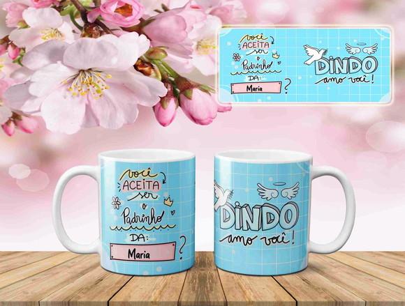 Caneca Convite de Batismo Personalizada Dindos Kit