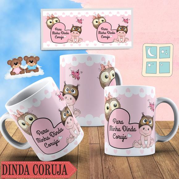 Caneca Convite de Batismo Presente Dindo ou Dinda Coruja