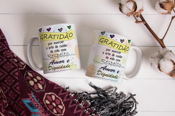 Caneca de Cerâmica Gratidão Por Exercer Arte de Cuidar