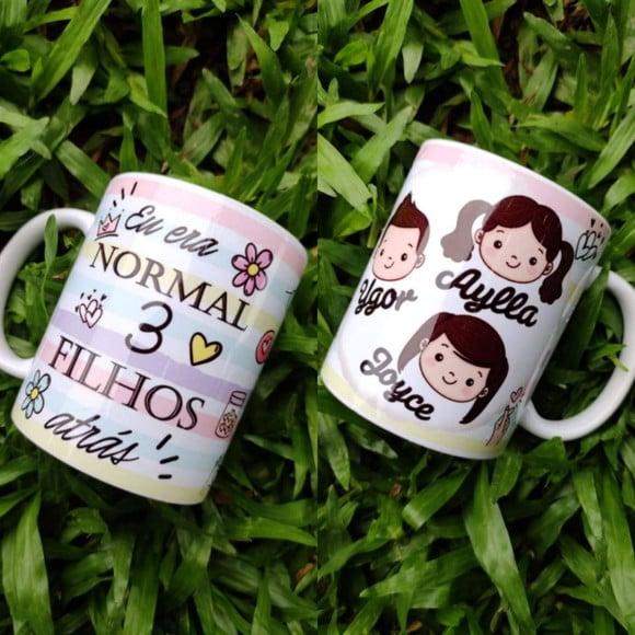 Caneca eu era normal três filhos atrás personalizada