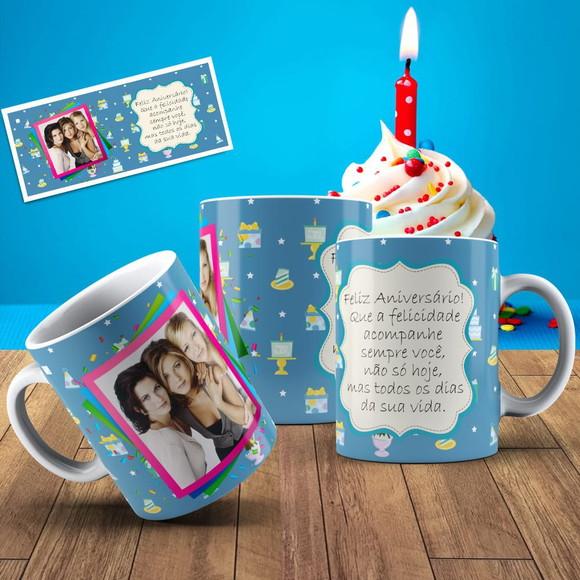 Caneca Feliz Aniversário Personalizada Com Foto Mensagem
