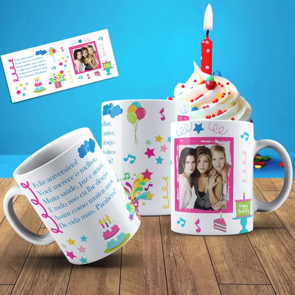 Caneca Feliz aniversário personalizada com foto