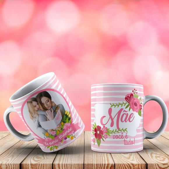 Caneca Mãe personalizada mãe você é tudo c/ foto floral