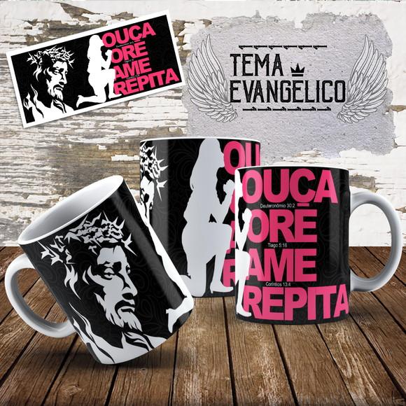 Caneca ouça ore ame repita