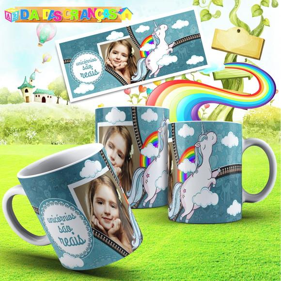 caneca plástica infantil presente criança unicórnios