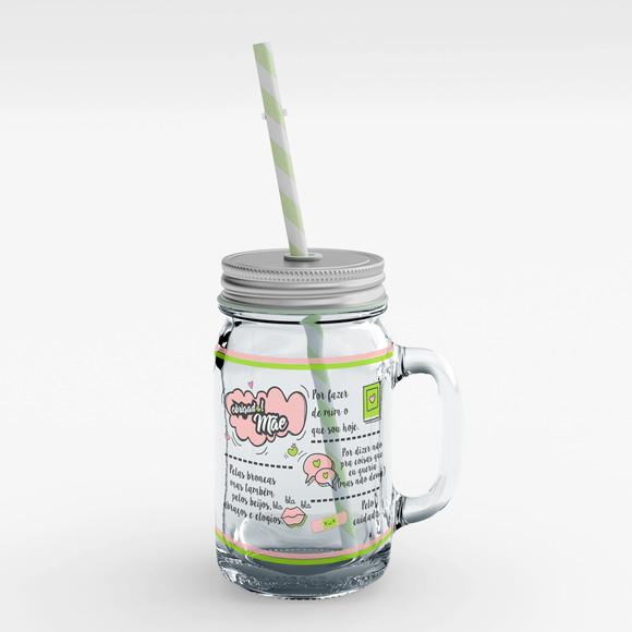jarra de vidro com canudo mãe mason jar mini jarro obrigado