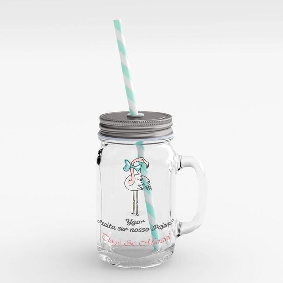 Convite Pajem de Casamento mason jar mini jarro flamingo