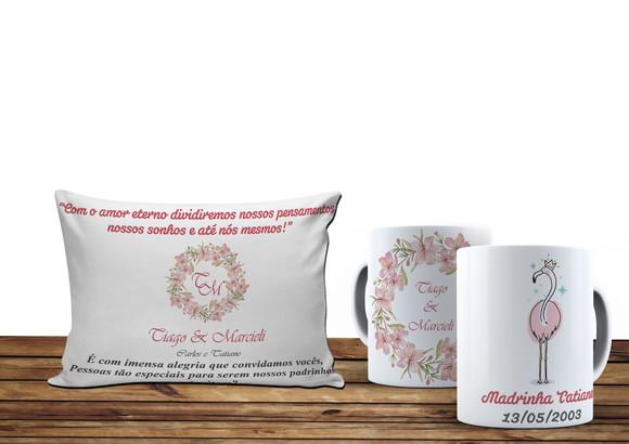 Convite padrinhos de casamento personalizado floral Flamingo