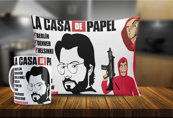 kit La Casa de Papel almofada + caneca