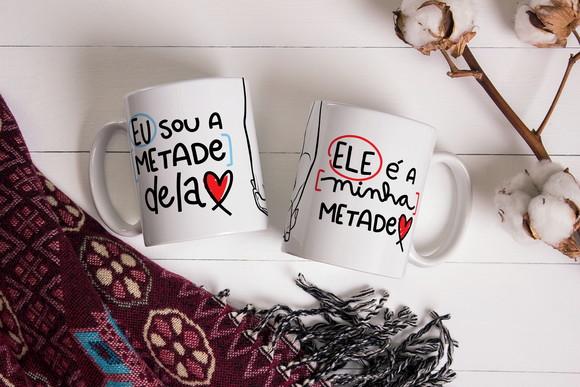 Par de Canecas Minha Metade Namorados Casal Presente Amor