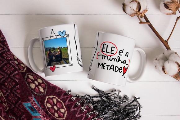 Par de Canecas Minha Metade Namorados Casal Presente Amor