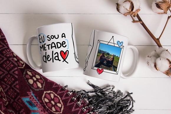Par de Canecas Minha Metade Namorados Casal Presente Amor