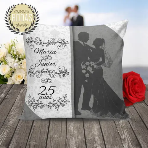 Almofada Bodas de prata de Casamento 25 anos cinza prt 29x29