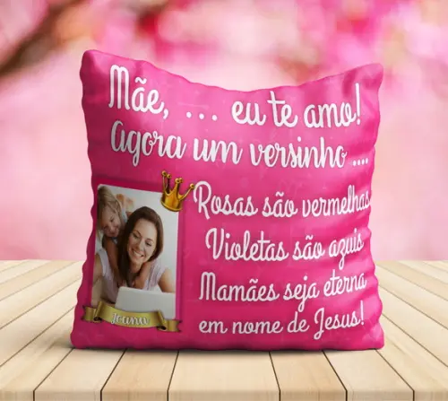 Almofada Mãe personalizado c/ foto te amo mãe versinho