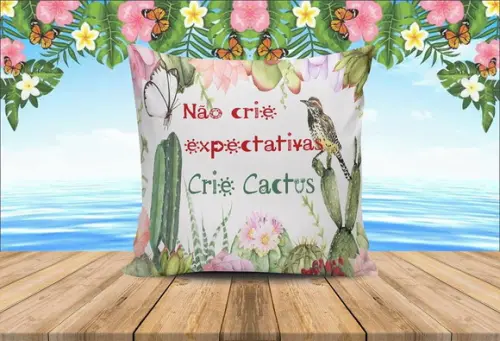 Almofada não crie expectativas crie cactus