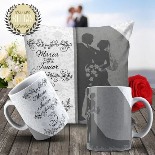 Caneca Bodas de prata aniversário Casamento 25 anos kit