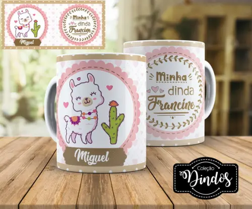caneca convite de batismo presente dindo ou dinda lhama