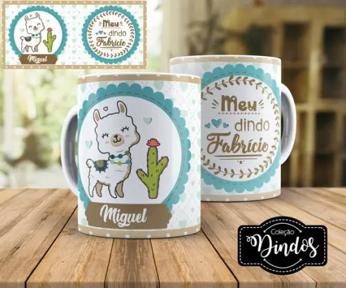 caneca convite de batismo presente dindo ou dinda lhama