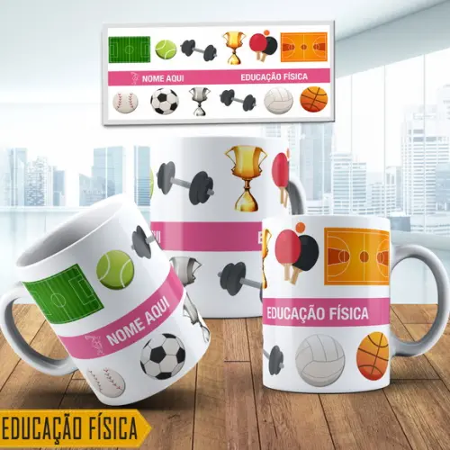 Caneca educação Física Personalizada rosa