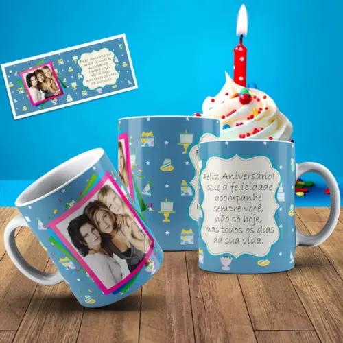 Caneca Feliz Aniversário Personalizada Com Foto Mensagem