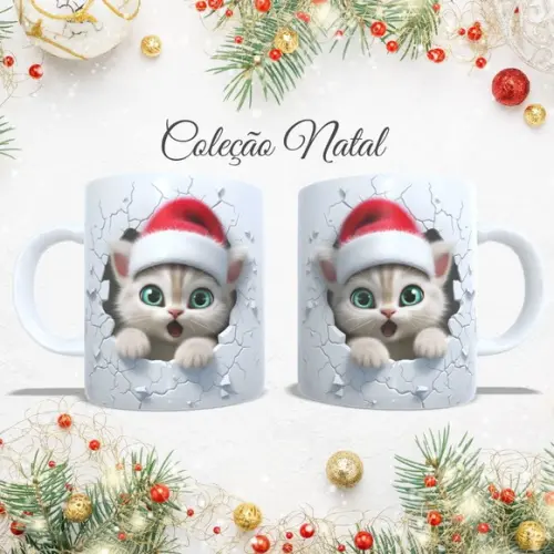 Caneca Gatinho Natal 3d Caneca de Natal Personalizada