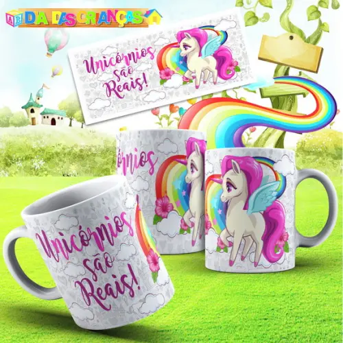 caneca infantil plástica unicórnios são reais crianças