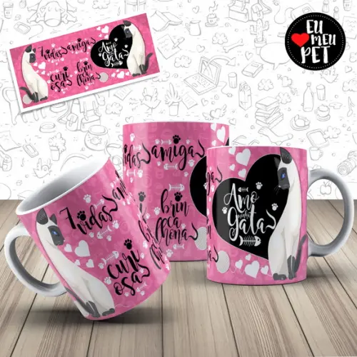 Caneca Gatos 7 vidas amigas amo gatos