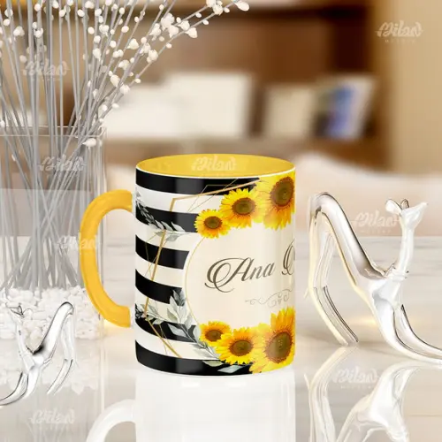 Caneca girassol personalizada com nome lembrança