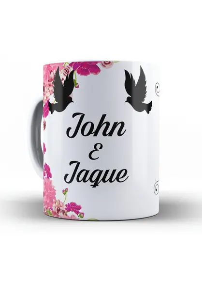 Caneca lembrança de Casamento padrinho ou madrinha passaros