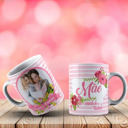Caneca Mãe personalizada mãe você é tudo c/ foto floral