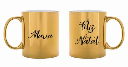 Caneca natal lembrança Personalizada cromada dourada