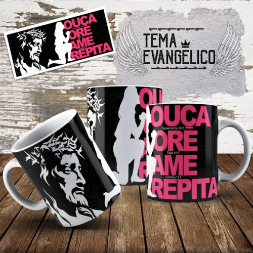 Caneca ouça ore ame repita