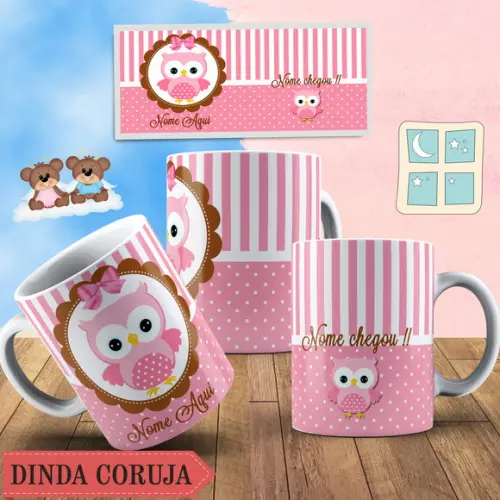 Caneca Personaliza Padrinho Madrinha Dindo ou Dinda Coruja