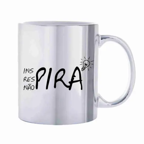 Caneca Personalizada cromada prata inspira respira não pira
