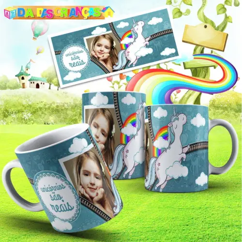 caneca plástica infantil presente criança unicórnios