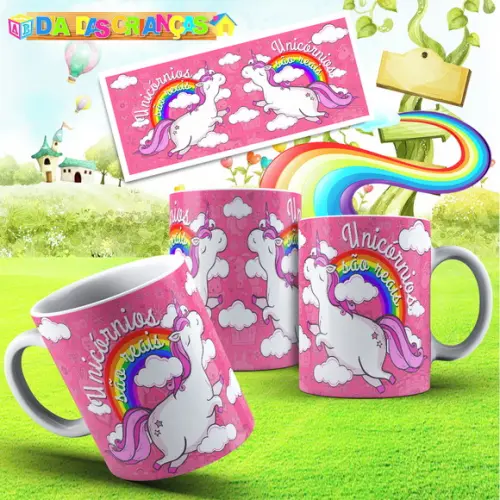 caneca unicórnios são reais crianças rosa plastico