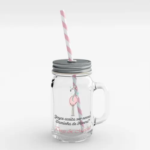 Convite Daminha de Casamento mason jar mini jarro flamingo