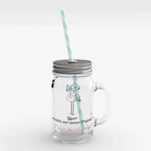 Convite Pajem de Casamento mason jar mini jarro flamingo
