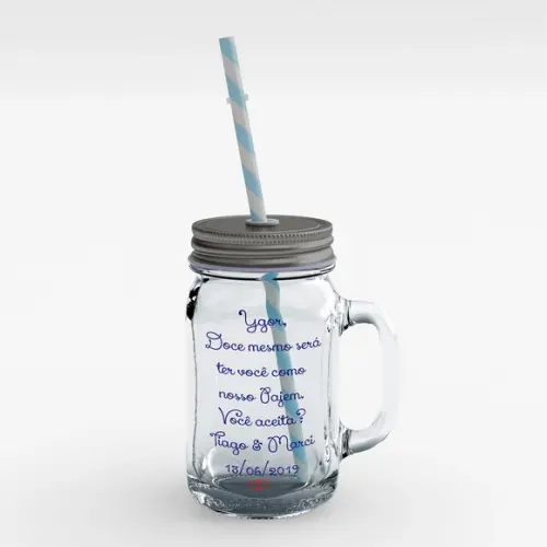 copo canudo Convite Pajem de Casamento mason jar mini jarro