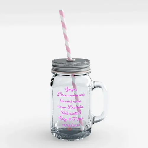 copo canudo Convite Daminha Casamento mason jar mini jarro