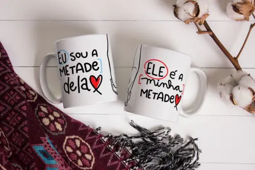 Par de Canecas Minha Metade Namorados Casal Presente Amor