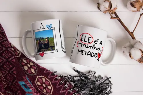 Par de Canecas Minha Metade Namorados Casal Presente Amor