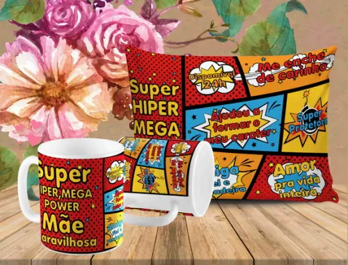 Presente Mãe personalizado Super mãe quadrinhos