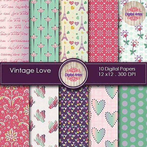 Kit Digital Papéis Amor Vintage